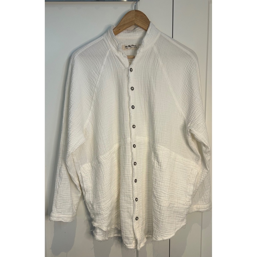 Free People White Button-Down Gauze Shirt